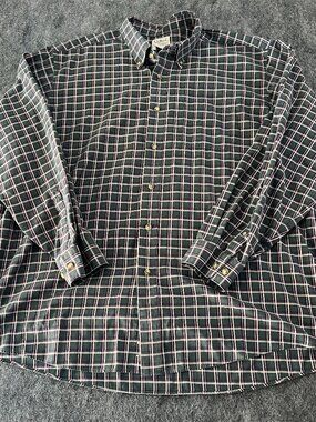 L.L.Bean Men's XXL Regular Plaid Long Sleeve Shirt 100% Cotton Green
